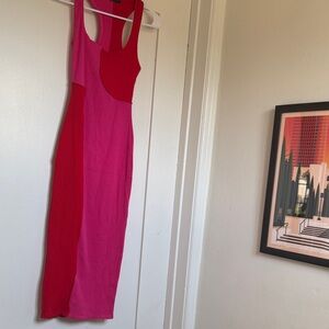 Naked Wardrobe Two-Tone Midi Dress - Red and Pink
